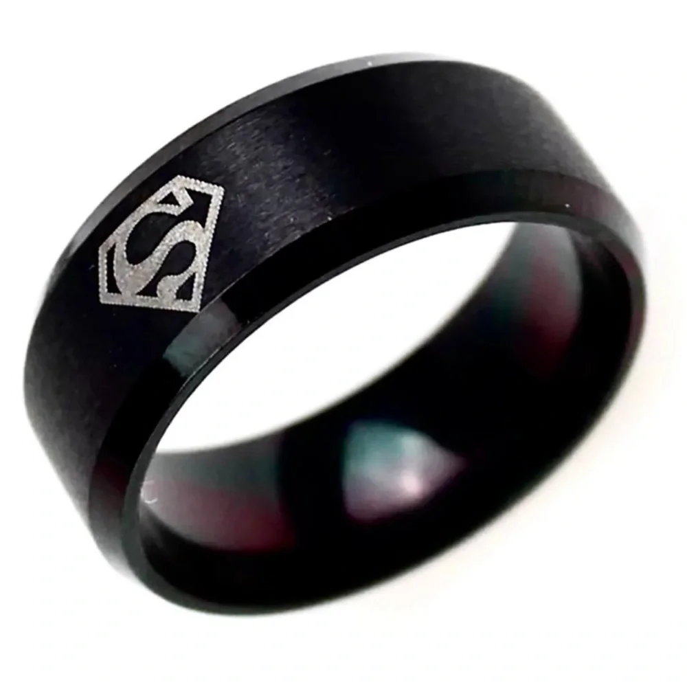 - Superman Sz 10.5 Black Stainless Steel Band Ring! NEW!